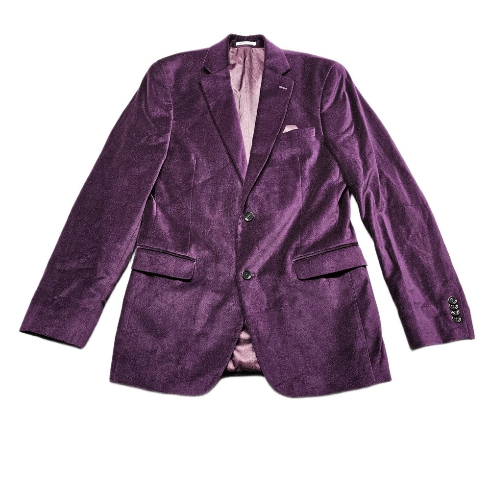 Alfani Blazer Jacket Mens 38L Purple Velvet Slim Fit Notch Lapel Single Breasted